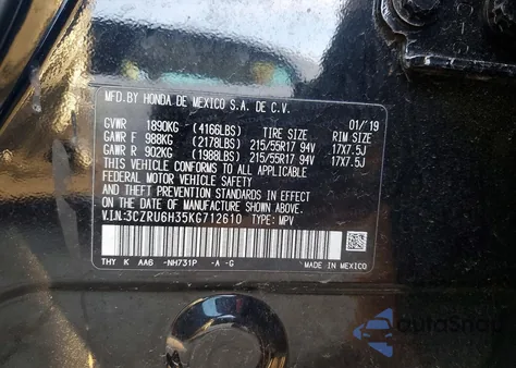 2019 Honda Hr-V Lx z USA, uszkodzony, nr VIN 3CZRU6H35KG712610